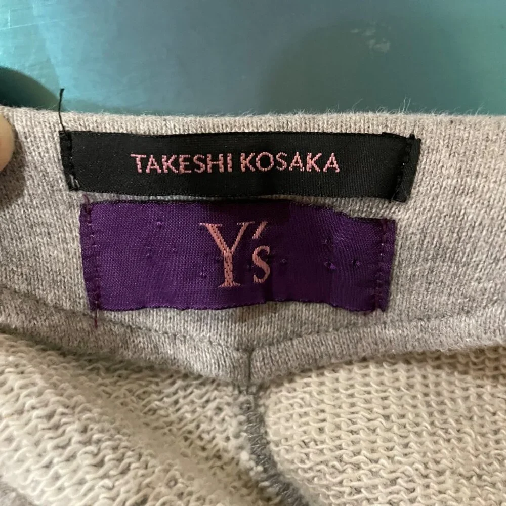 Takeshi Kosaka Y's Gray Puffed Sleeve Cotton Sweater Womens 2 Zipper Shoulder